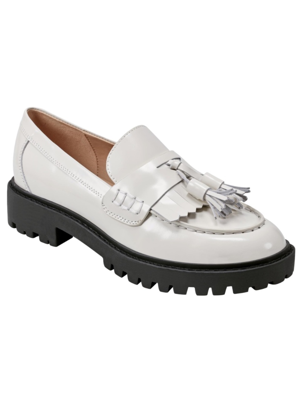 Marc Fisher Ozzie Ivory White Tassel Loafer Chunky Sole